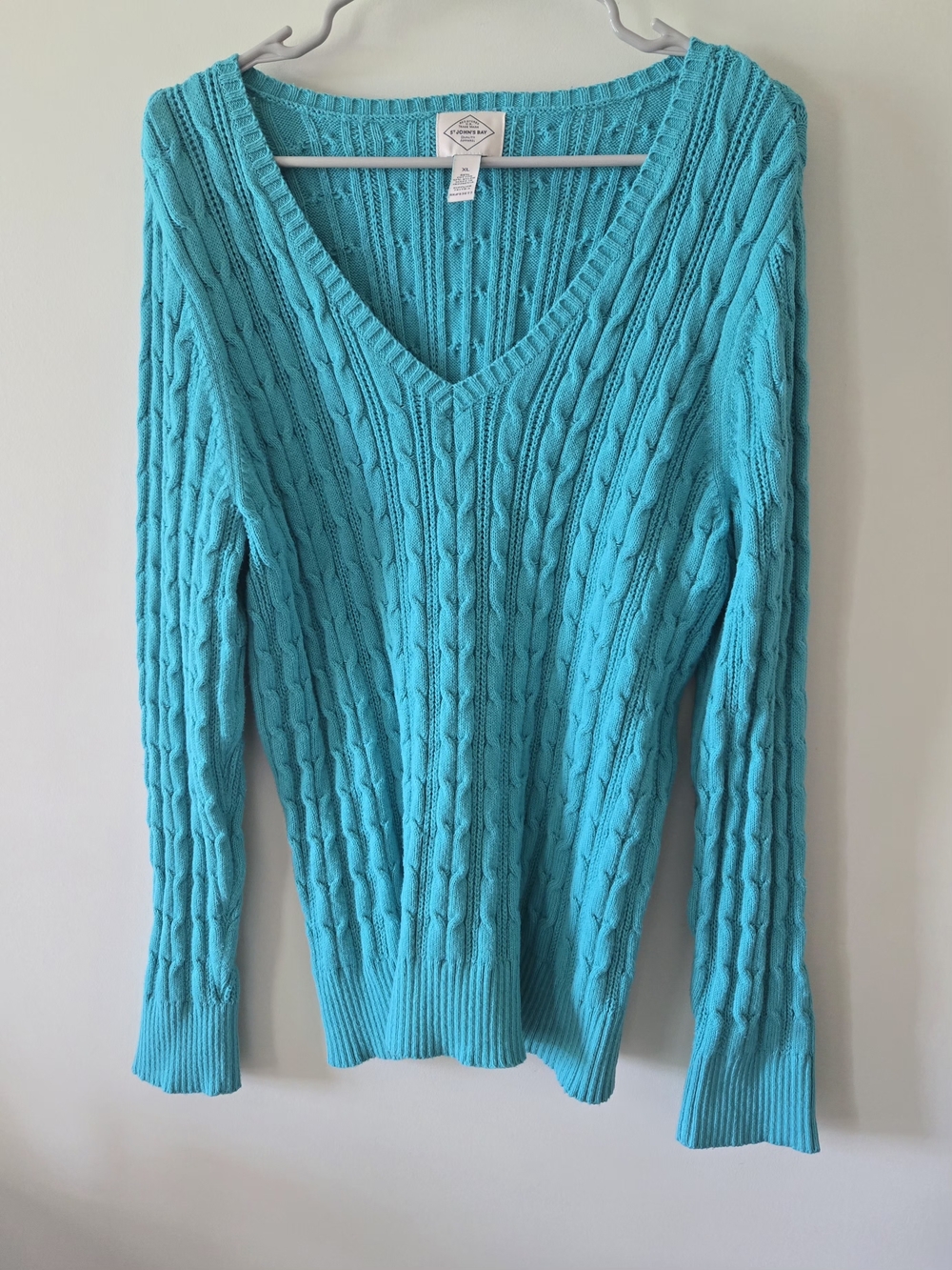 St. John's Bay Teal Cable-Knit V-Neck Sweater Size XL NWOT